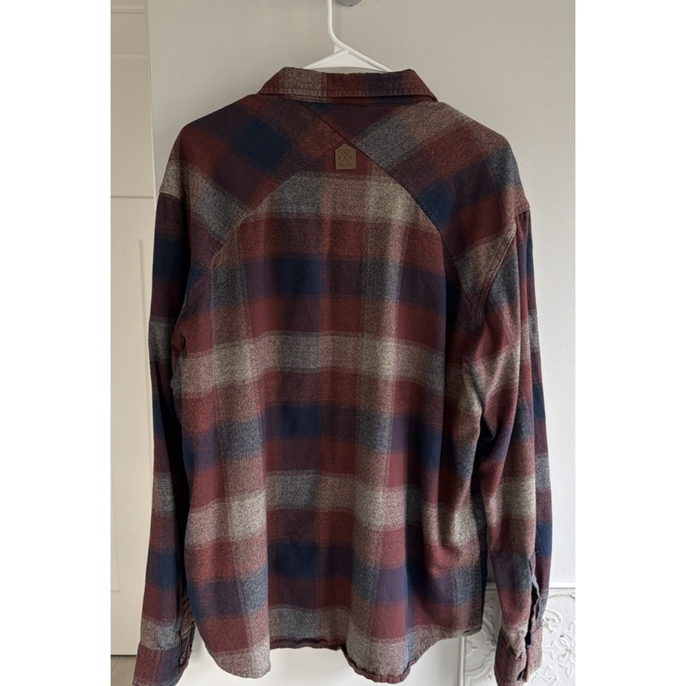 Dakota Grizzly Flannel Button Down Shirt Men's XL Navy Burgundy Tan Cotton - Picture 10 of 10